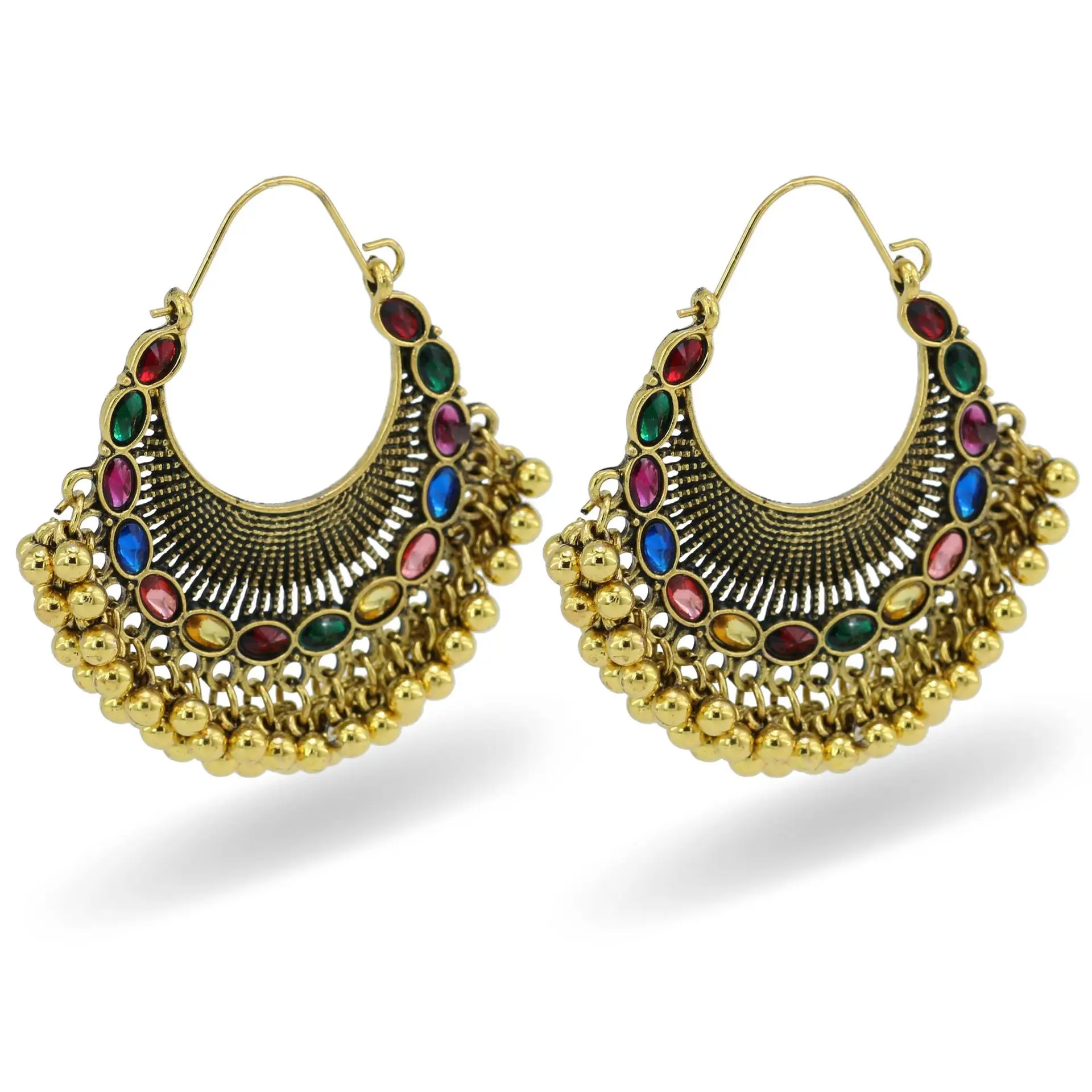 Afghan Big Fan Shaped Vintage Gold Beads Statement Earrings for Women Indian Statement Jhumka Jewelry Egypt Bridal Party Gift