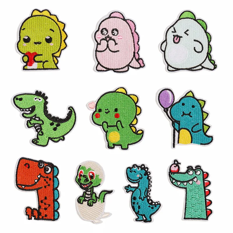 1 sztuk Cute Cartoon dinozaur odzież z haftami dekoracyjna tkanina wklej łatki na kurtki Patch DIY ręcznie wykonana tkanina naklejki