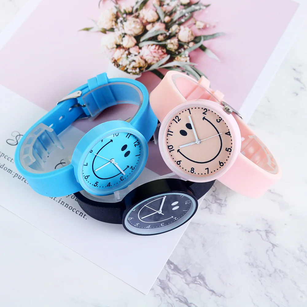 Fashion Dipotong Tersenyum Gadis Jam Tangan Anak-anak Rubber Strap Kuarsa Permen Warna Anak-anak Menonton Jam Tangan Clock Reloj Relogio Feminino