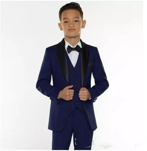 Trajes de cena grises baratos para niños, traje Formal de tres piezas con solapa de chal negro para niños (chaqueta + Pantalones + chaleco) 2023