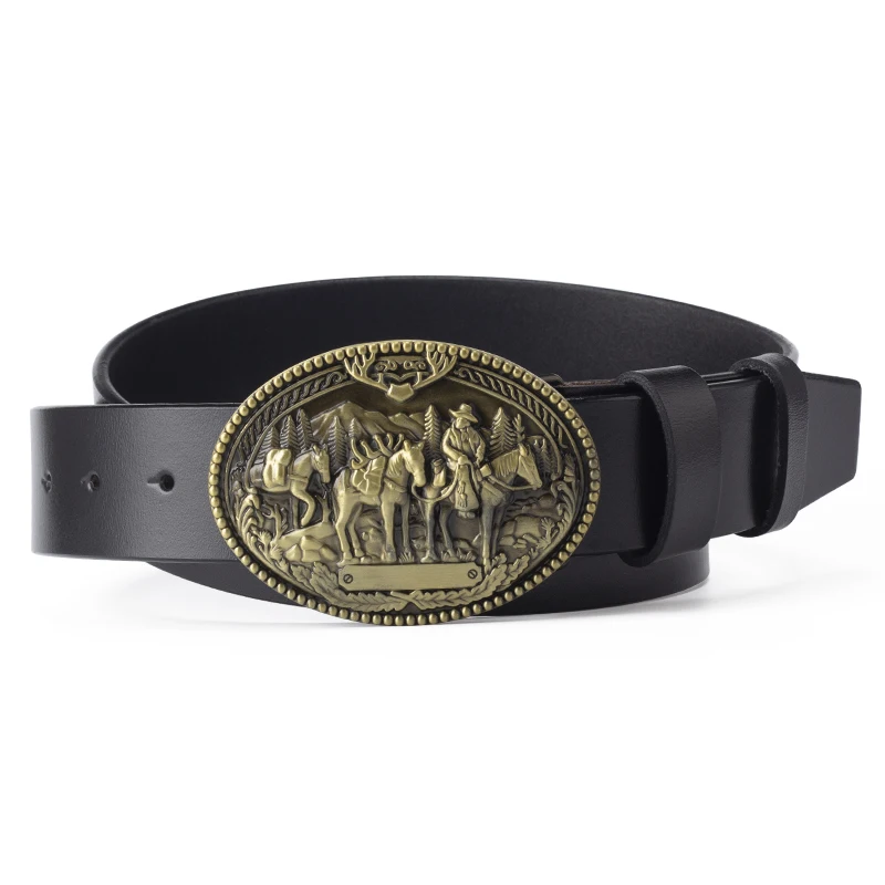 

Genuine Geather Belt For men Caravan Horse Buckle Cowboy Western Style Fashion Boy