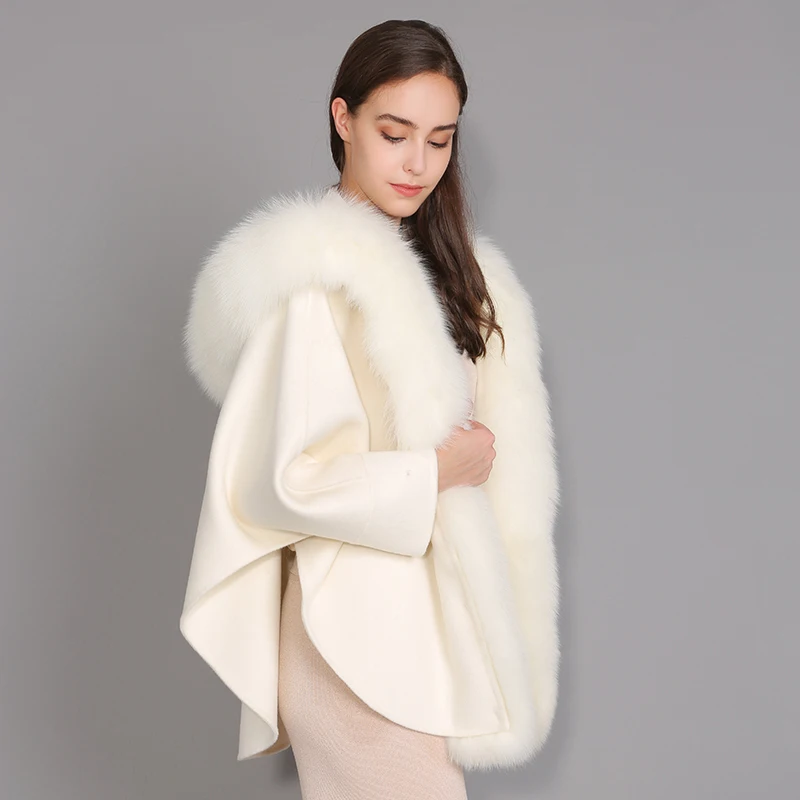 Jxwatcher, abrigo de invierno para mujer, abrigos de lana cálidos elegantes, abrigo de mezcla de Cachemira con capucha de piel de zorro Real a la moda de estilo coreano para mujer, abrigo de otoño