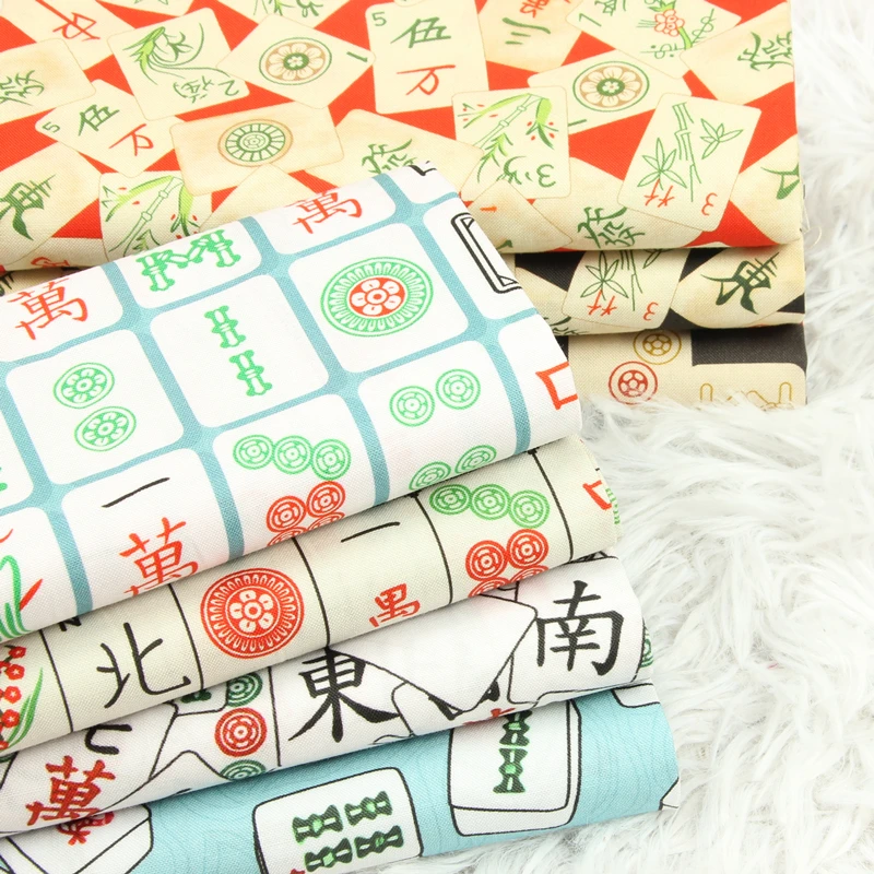 Plain Cotton Fabric with Mahjong Print, Handmade DIY Bag Garment Dress Cloth, 100% Cotton, CR-751