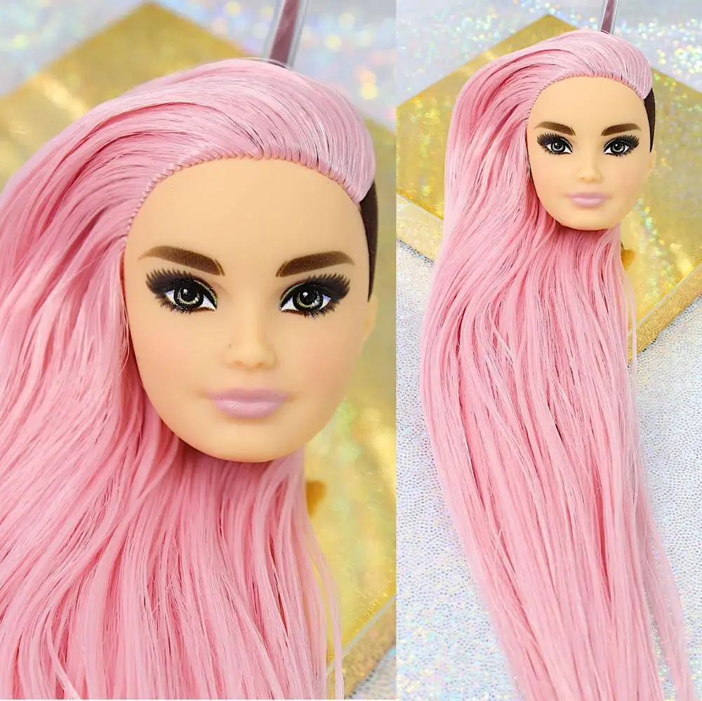 

Half Shaved Hair Doll Heads Asia Face Black Green Pink Purple Gold Hair Doll Head Part DIY Dressing Accessories Girl Gifts Toys