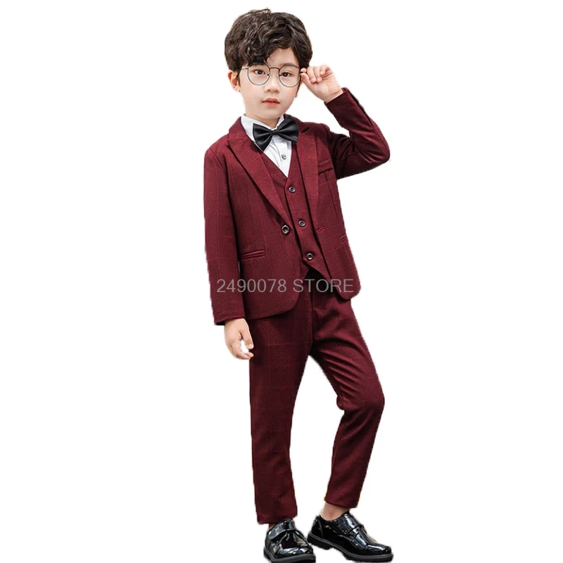 

Japan Kids Formal Jacket+vest Pants 3pcs Wedding Suit Flower Boys baptism Birthday Dress Children Party Costume Clothing 2-12T