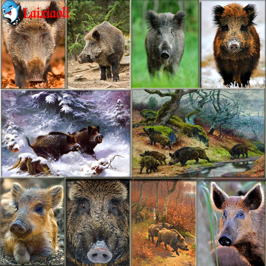 Wild boar pattern Full Drill Square Round Diamond Painting forest view Diy Diamond Embroidery Cross Stitch Kit Mosaic hobby gift