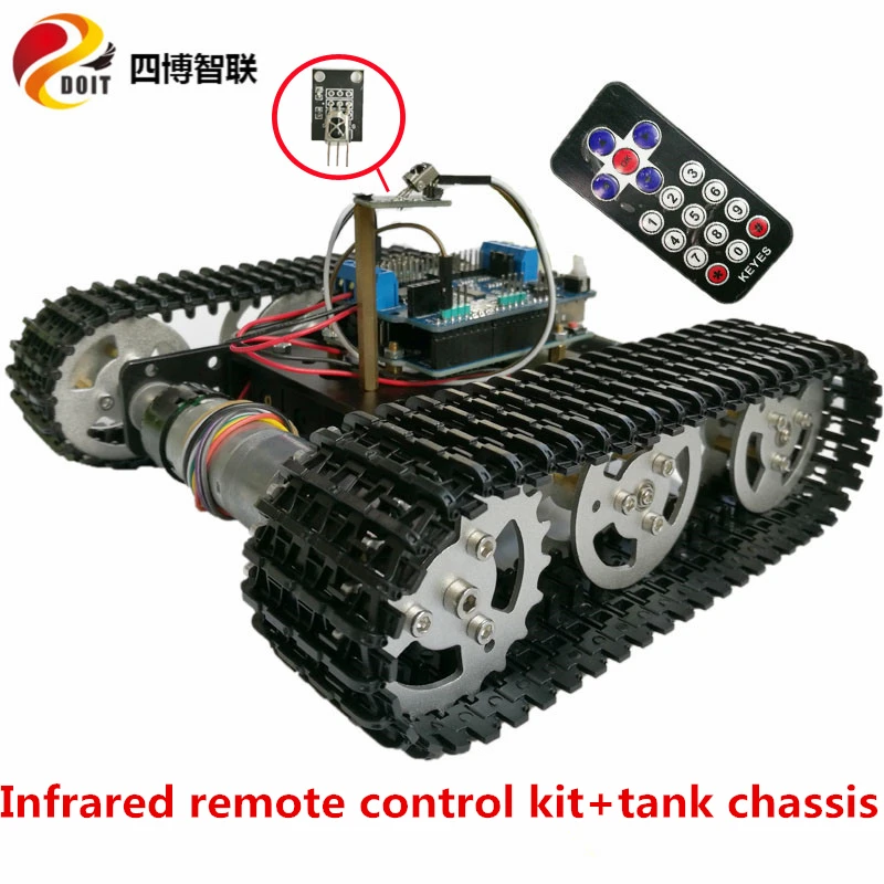 

SZDOIT Infrared Remote Control Mini T100 Smart Robot Tank Chassis Kit Tracked Vehicle with 9V/12V Motors DIY for Arduino