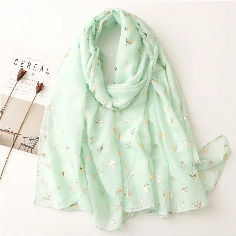 

2022 New Swallow Print Gold Foil Scarf Shawls Long Soft Bird Wrap Hijab Scarves 6 Color Free Shipping