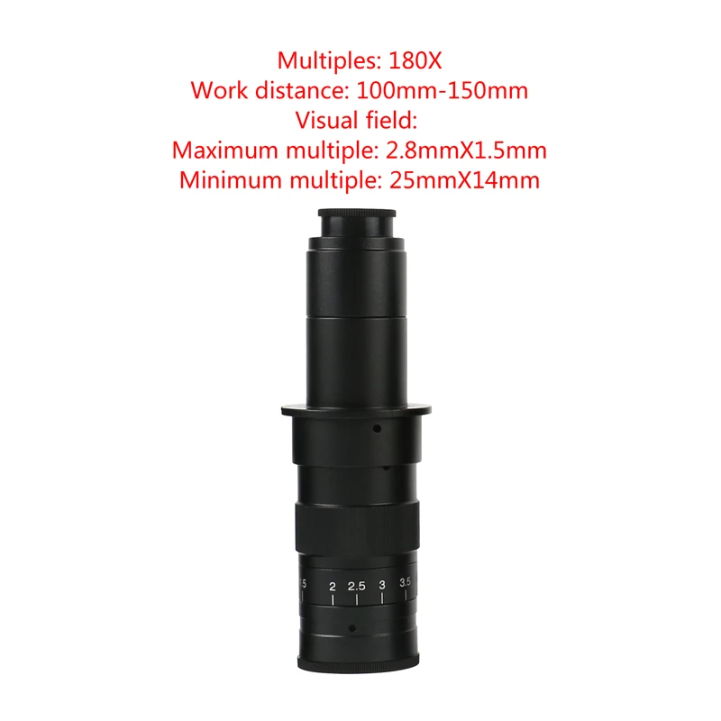Einstellbares 180X 120X 300X 200X 130X Zoom C-Mount-Objektiv 0,7X~4,5X Vergrößerung 25mm für HDMI USB Industrie-Videomikroskopkamera – Detail 3