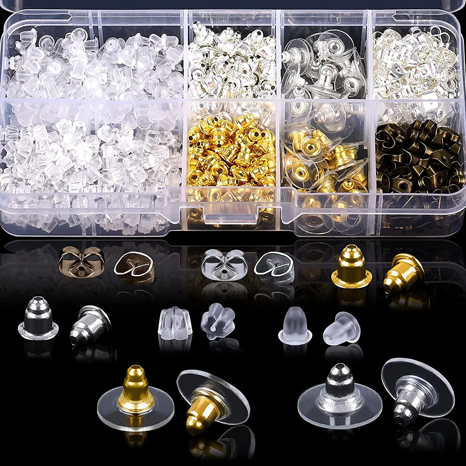 1040pcs Iron Alloy Silica Gel Earring Material DIY Earring Eardrop Making Tool Box Ear Plug Earplugs Accessories Jewelry Making