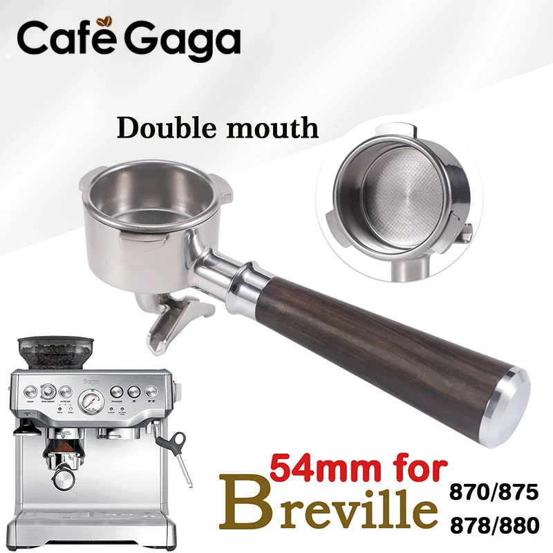 54mm Double-Mouth Coffee Bottomless Portafilter For Breville 870 878 880 Filter Basket Stainless Steel Replacement Espresso Tool