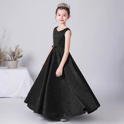 Dideyttawl-vestido de fiesta de cumpleaños personalizado con cuello redondo para niños, vestidos formales de princesa con lazo, vestidos de flores hasta el suelo para niña