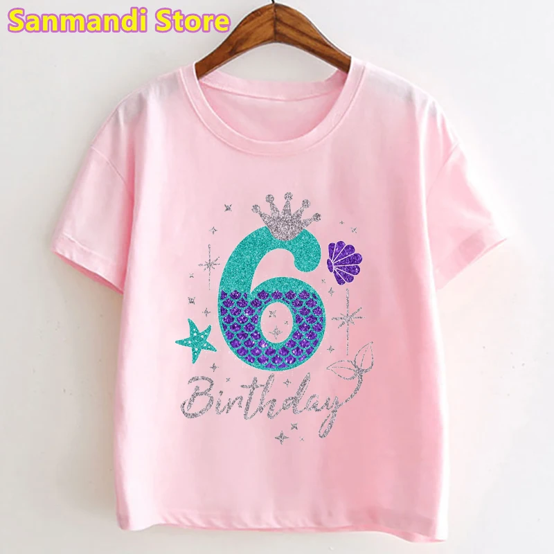 My  3-10th Birthday Letter Print Tshirt Girls Crown Princess Kids Clothes T Shirt Harajuku Kawaii Children Clothing Tops