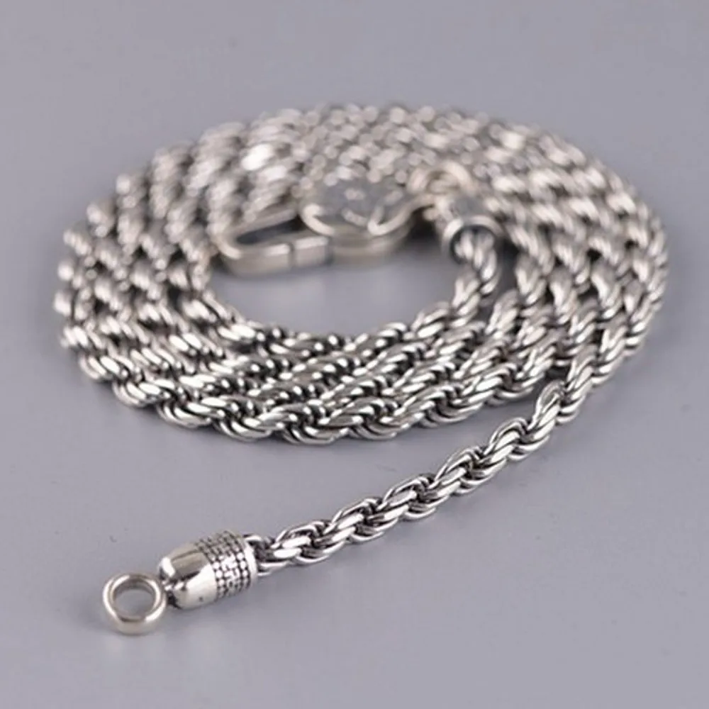 BOCAI New Real s925 Pure Silver Fashion Six-Word Mantra Vajra Pestle Buckle Man Necklace Trendy Jewelry Accessories