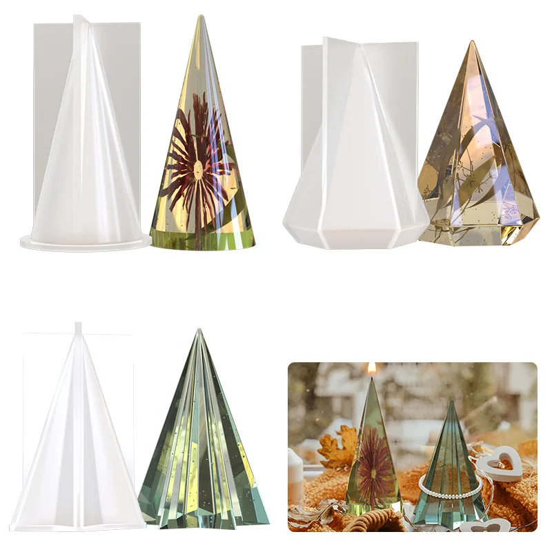 DIY Crystal Epoxy Resin Mold Six Sides Theme Cylindrical Cone Candle Pendulum Decorative Jewelry Silicone Mold