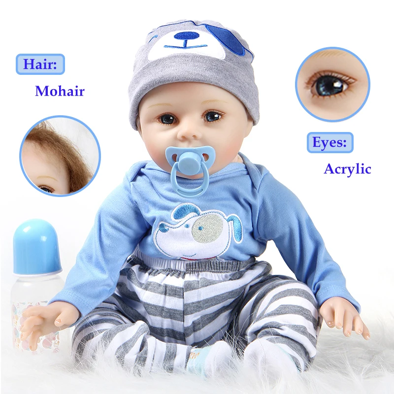 55 Cm 22 Inch Realistic Reborn Doll Boy Silicone Vinyl Toy Bright Big Eyes Baby Handmade Gift Personal Collection Cheap