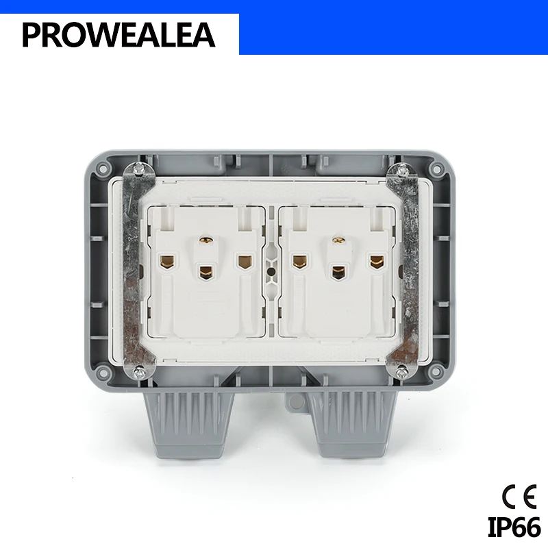 IP66 Waterproof Receptacle Weatherproof Socket Outdoor Wall Power Connector Double 16A FR Standard Electrical Outlet Grounded