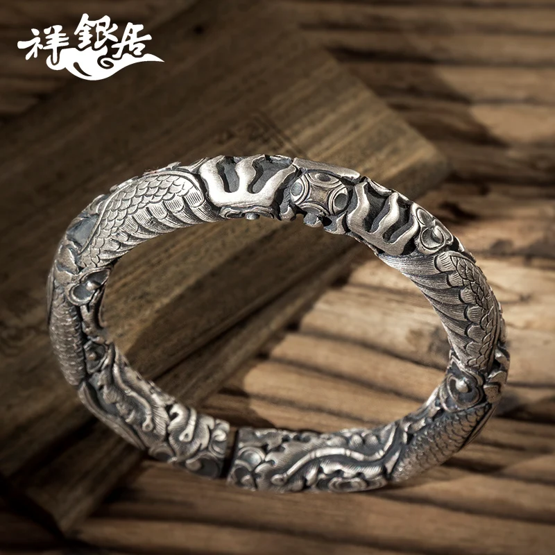 ★phoenix chaoyang longfeng fine silver bracelet bracelet high relief cylindrical silver silver bracelet national wind