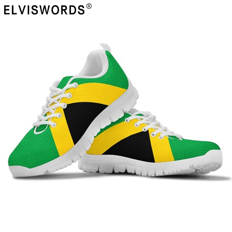 ELVISWORDS Turnschuhe Männer Mode Lässig Atmungsaktive Wanderschuhe Schuhe Jamaika Flagge 3D Druck Flache Schuhe Frühling Herbst Mesh Männer Trainer