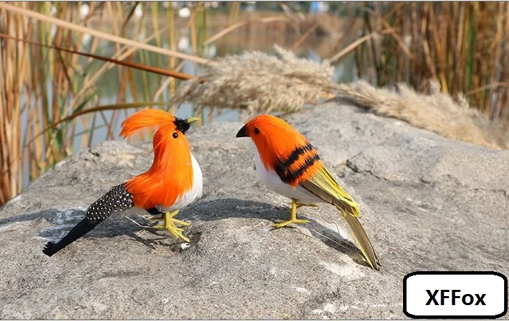 

a pair of cute simulation bird models foam&furs real life orange bird gift about 13cm xf2502