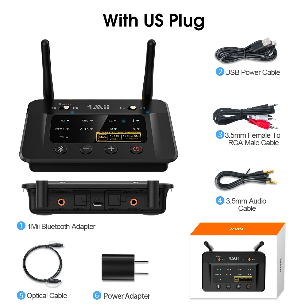 1Mii B03Pro Bluetooth 5.0 レシーバー 3.5mm AUX アダプタ
