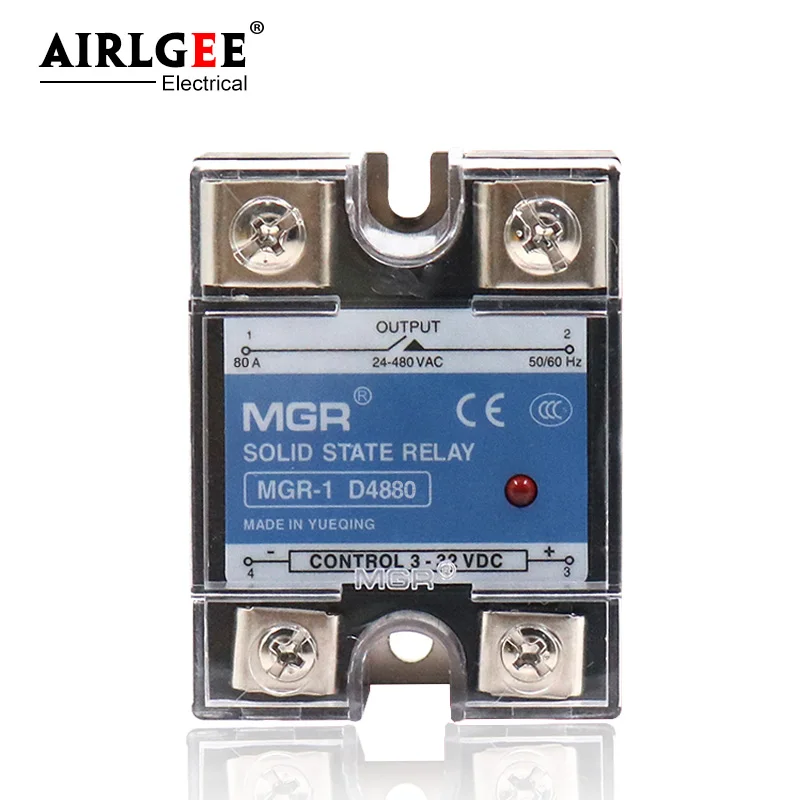 

MGR-1 D4880/SSR-80A Single phase solid state relay DC Control AC Input 3-32VDC Control Output 24-480VAC Relay