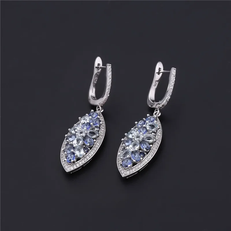 GEM'S BALLET 925 Sterling Silver Natural Sky Blue Topaz Ring Earrings Pendant Set Handmade Floral Gemstone Jewelry Set For Women