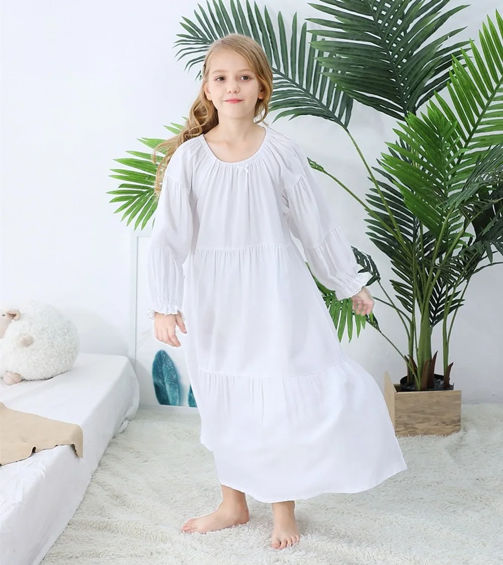 

Girls Nightdress Long Sleeve Vintage Nightgowns Princess Cake Dress Pajamas Leisure Tops for Kids Girl Pijamas Sleepwear