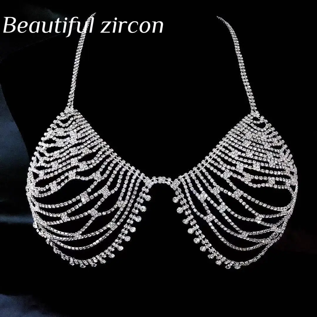 

Sexy women's tassel Rhinestone body chain bra luxury shining crystal bikini underwear and thong chain nightclub Party Jewelry