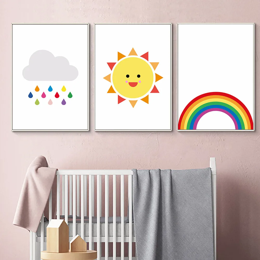 

Cute Rainbow Wall Art Canvas Painting Cartoon Nursery Poster And Print For Kids Baby Room Wall Pictures Unframed