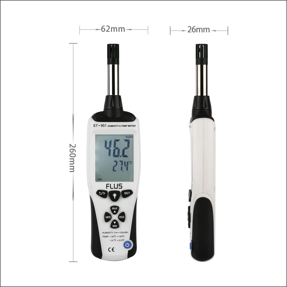 FLUS Humidity Temperature Thermometer Handheld Portable Digital Non-contact LCD Display Hygrometer Hunidity Temp Meter