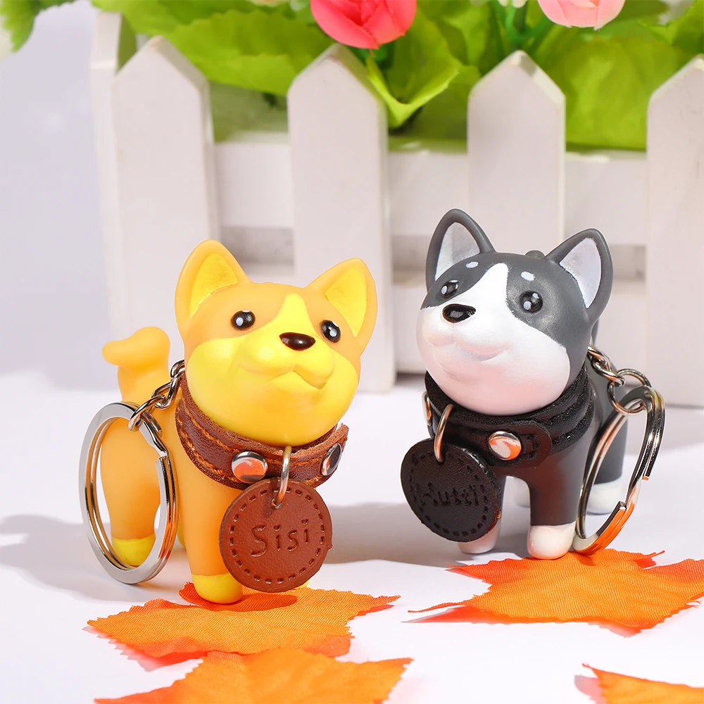 Cute Cat Dog Keychain PVC Shiba Inu Bull Terrier Figurine Doll Toys Key Ring Holder Bag Pendant Excellent Gift