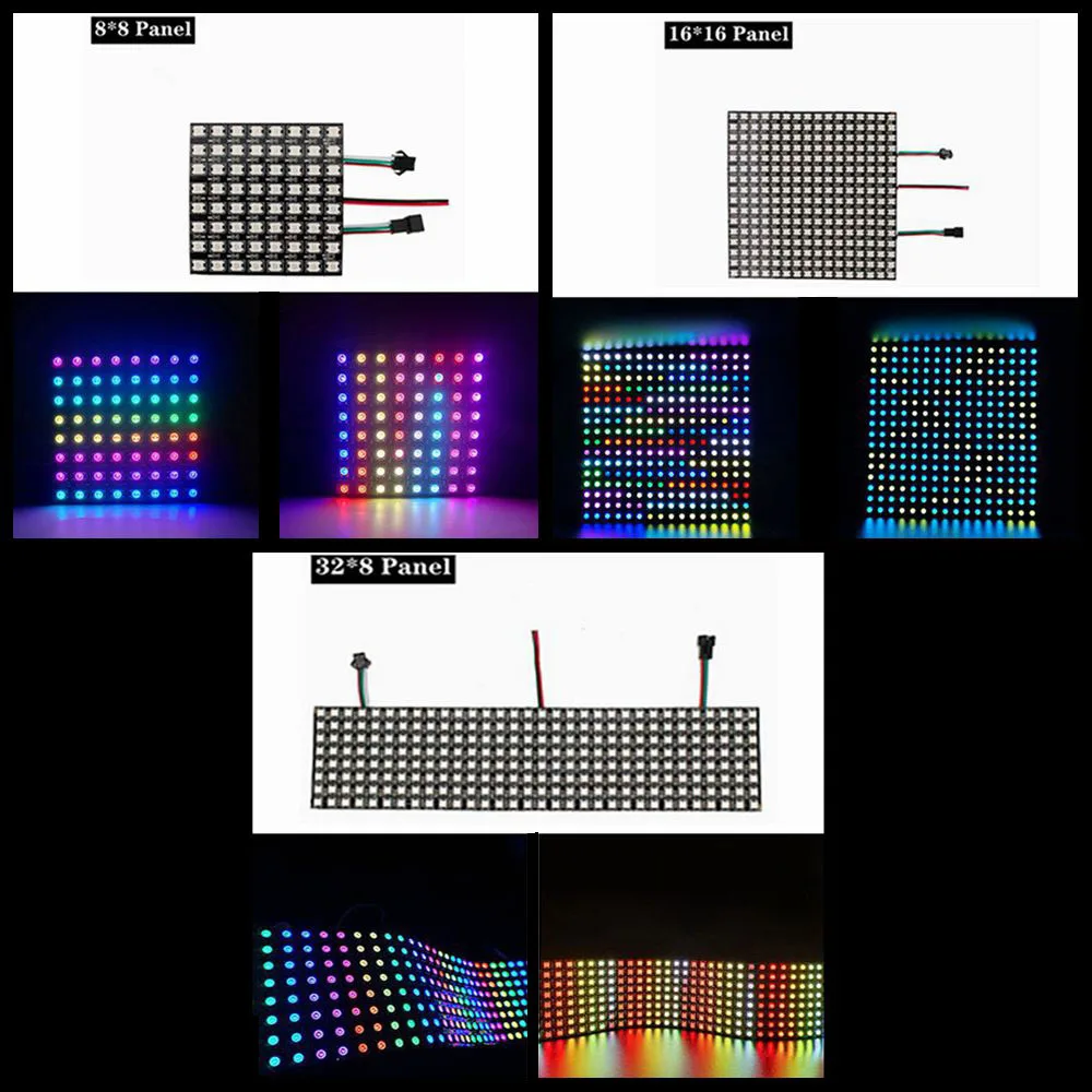 WS2812B RGB 5050 SMD DC5V Flexible 8x8 16x16 8x32 Pixel Panel Matrix Screen WS2812 IC Led Module Individually Addressable