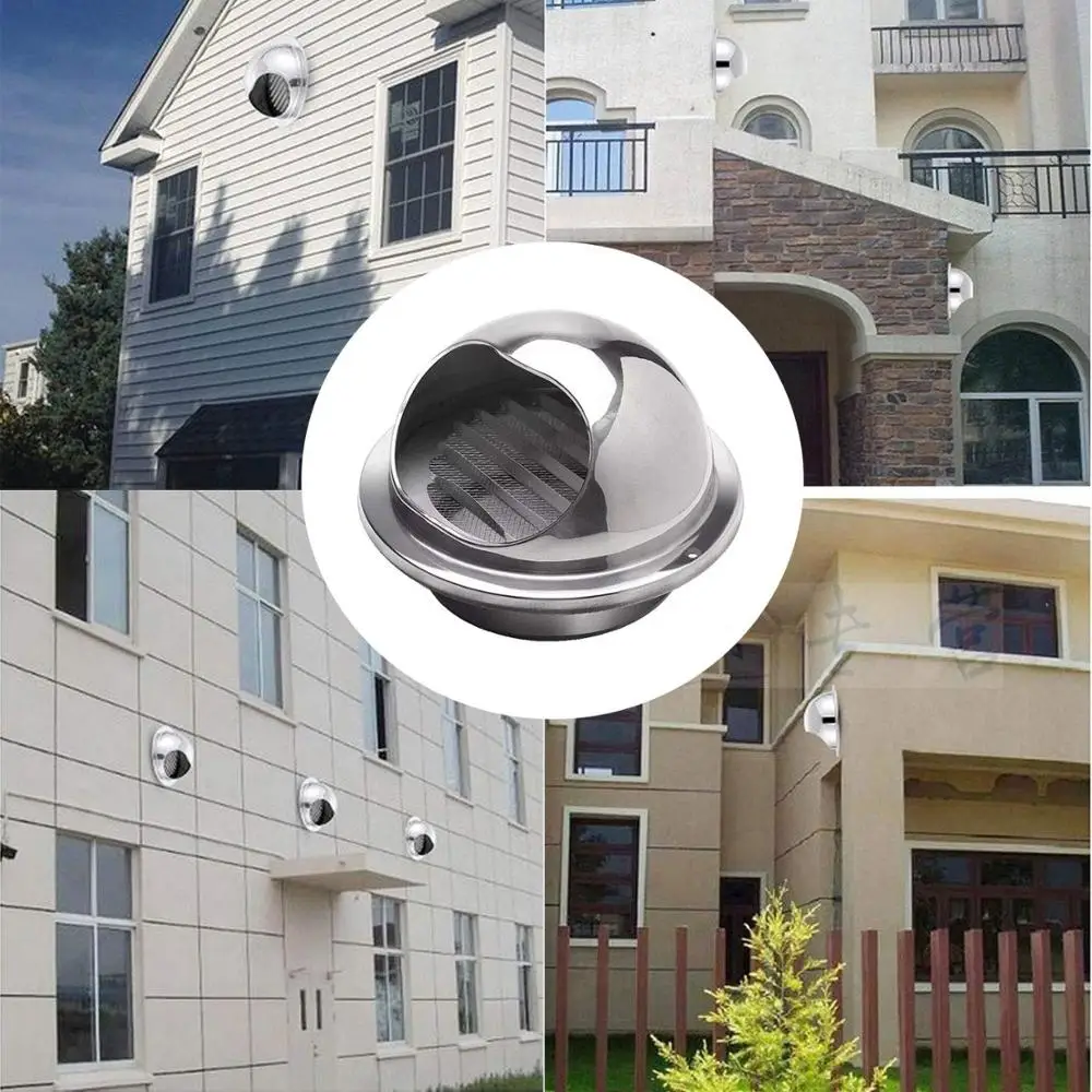 Polished Stainless Steel  Air Vent Bull Nose Sphere Ventilation Grill Cover Hooded Cowl External Extractor Wall Outlet