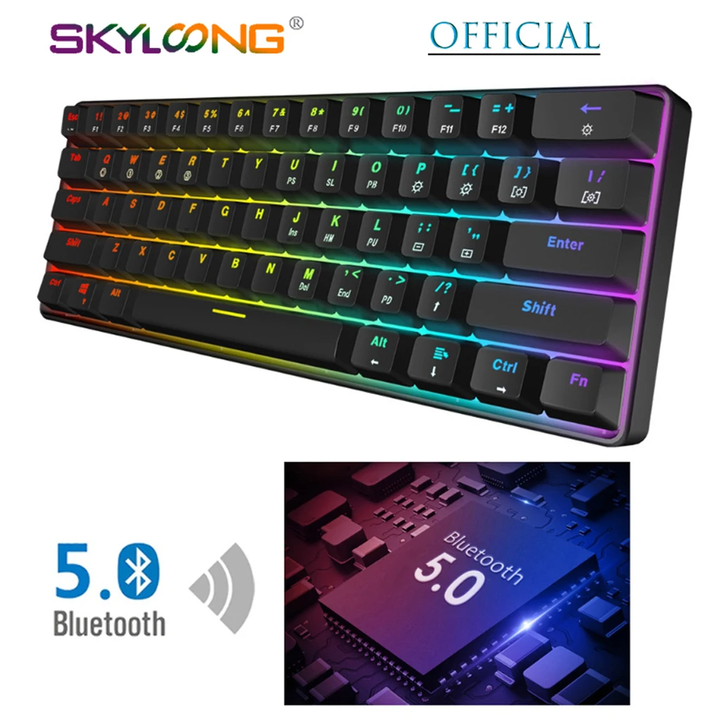 Skyloong SK61 Wireless 60% Mechanical Keyboard Gateron Optical 61 Key GK61 SK61 Wireless Bluetooth 5.0 Gateron MX RGB Backlight