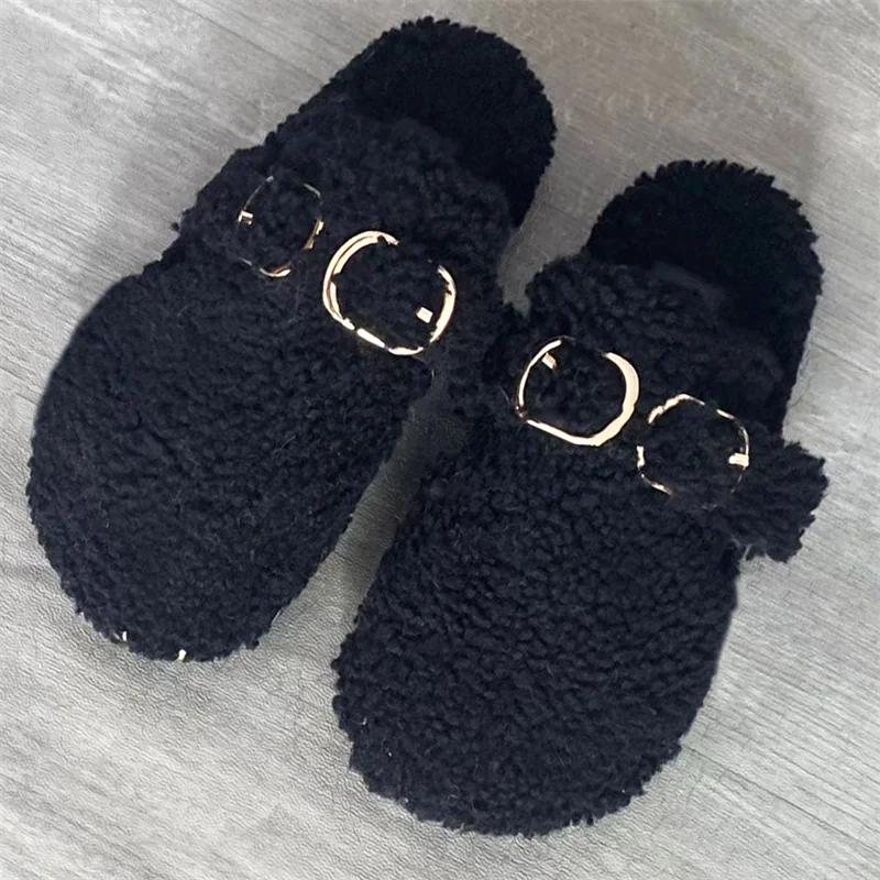 2023 Women\'s Luxury Fur Slippers High Quality Wool-fur Warm Bun Slippers Winter Home Fashion Plush Slippers