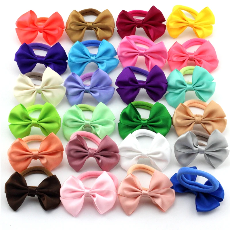 Pick 10 Girls sparkling Elastic Hairbands Baby Polyester Small Hairbows Rubber Bands hair rope Girls hair ring bow hair circle