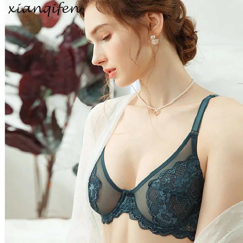 Xianqifen Ultra Thin Bras For Women Minimizer Bralette Crop Top BH Brassiere Girl Sexy Lace Lingerie ABCD 36 38 34 Plus Size