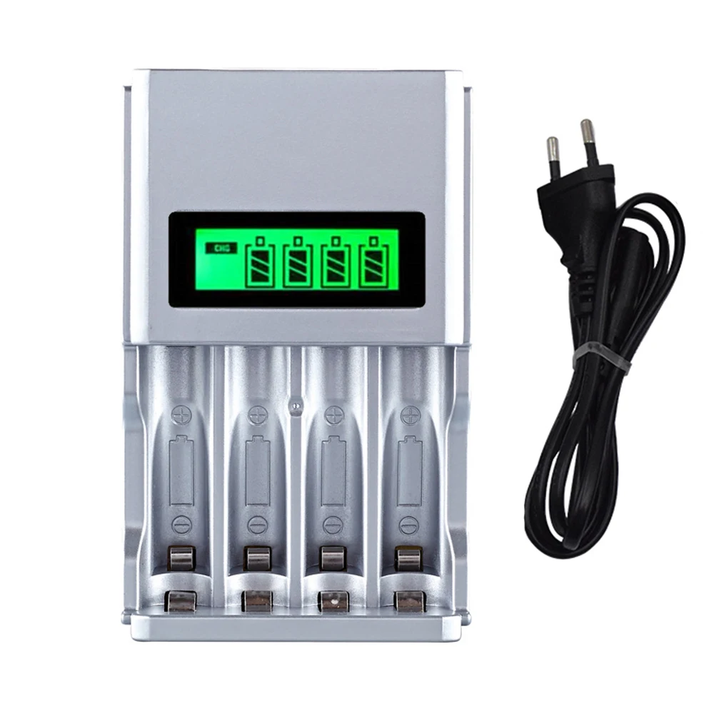 Hot quality 4 Slots LCD Display Smart Intelligent Battery Charger for AA / AAA NiCd NiMh Rechargeable Batteries EU Plug#8175