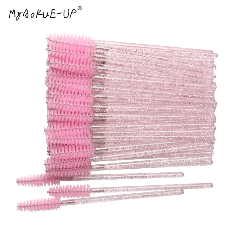 NEW 200/500 pcs Disposable Nylon Mascara Wand Applicator Crystal Handle Eyelash Brush For Eyelash Extension Makeup Tools