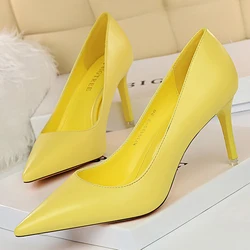 2022 Sweet Women 7.5cm 10.5cm High Heels Stripper Pumps Elegant Yellow Blue Stiletto Heels Lady Escarpins Wedding Shoes Big Size