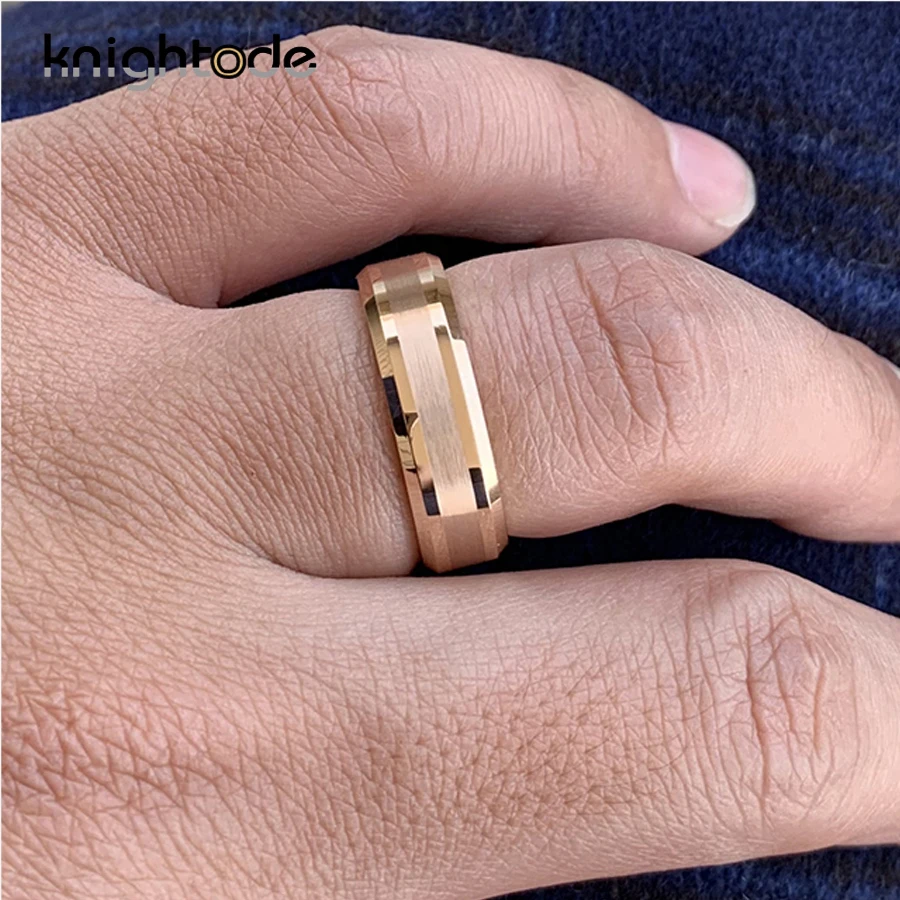 6mm 8mm High Quality Rose Gold Color Wedding Band Tungsten Carbide Engagement Rings Center Brushed Bevel Edges Polished Fit