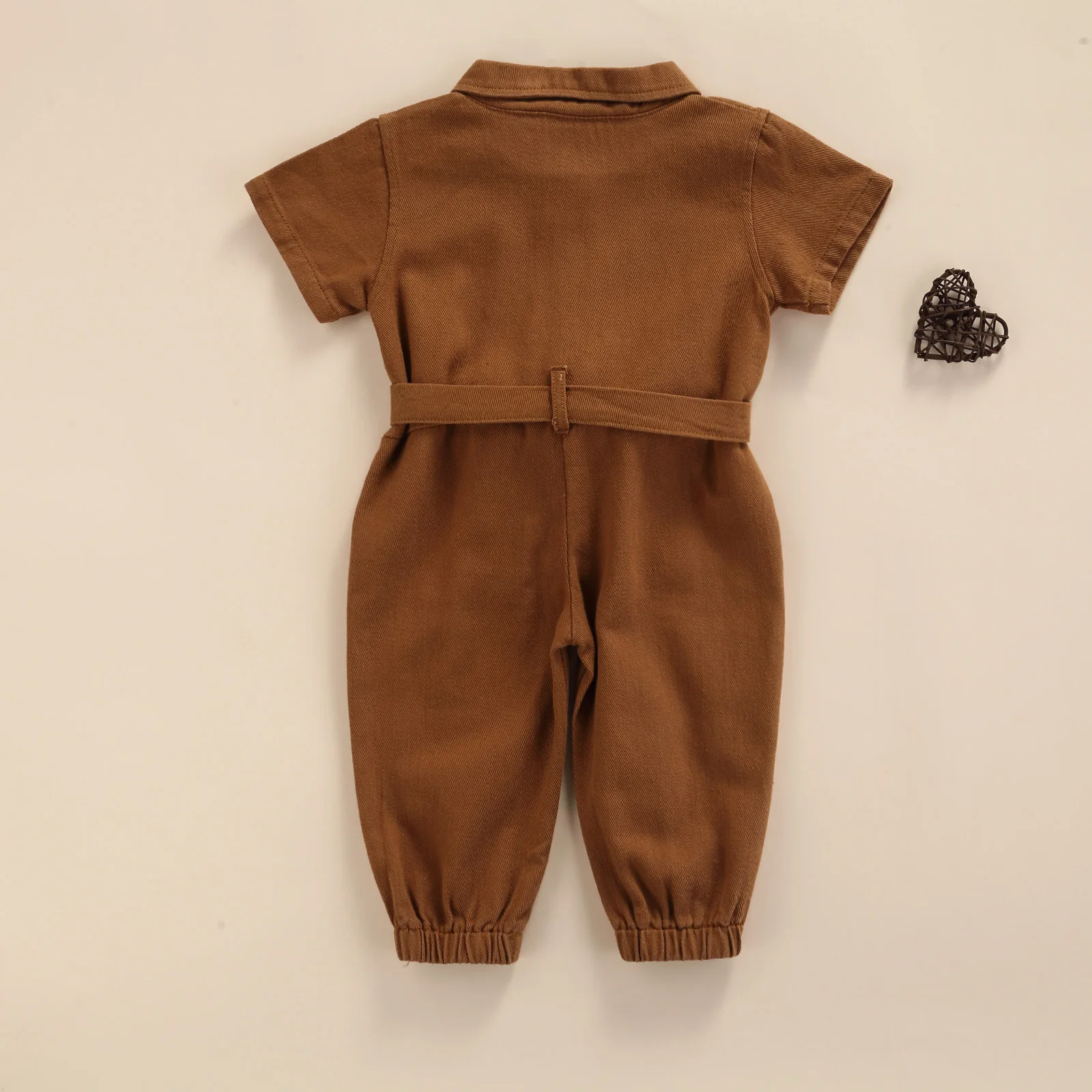 2021-05-05 Lioraitiin 1-5Years Toddler Baby Girl’s Casual Long Sleeve Jumpsuit Fashion Solid Lapel Pocket Single-breasted Pants