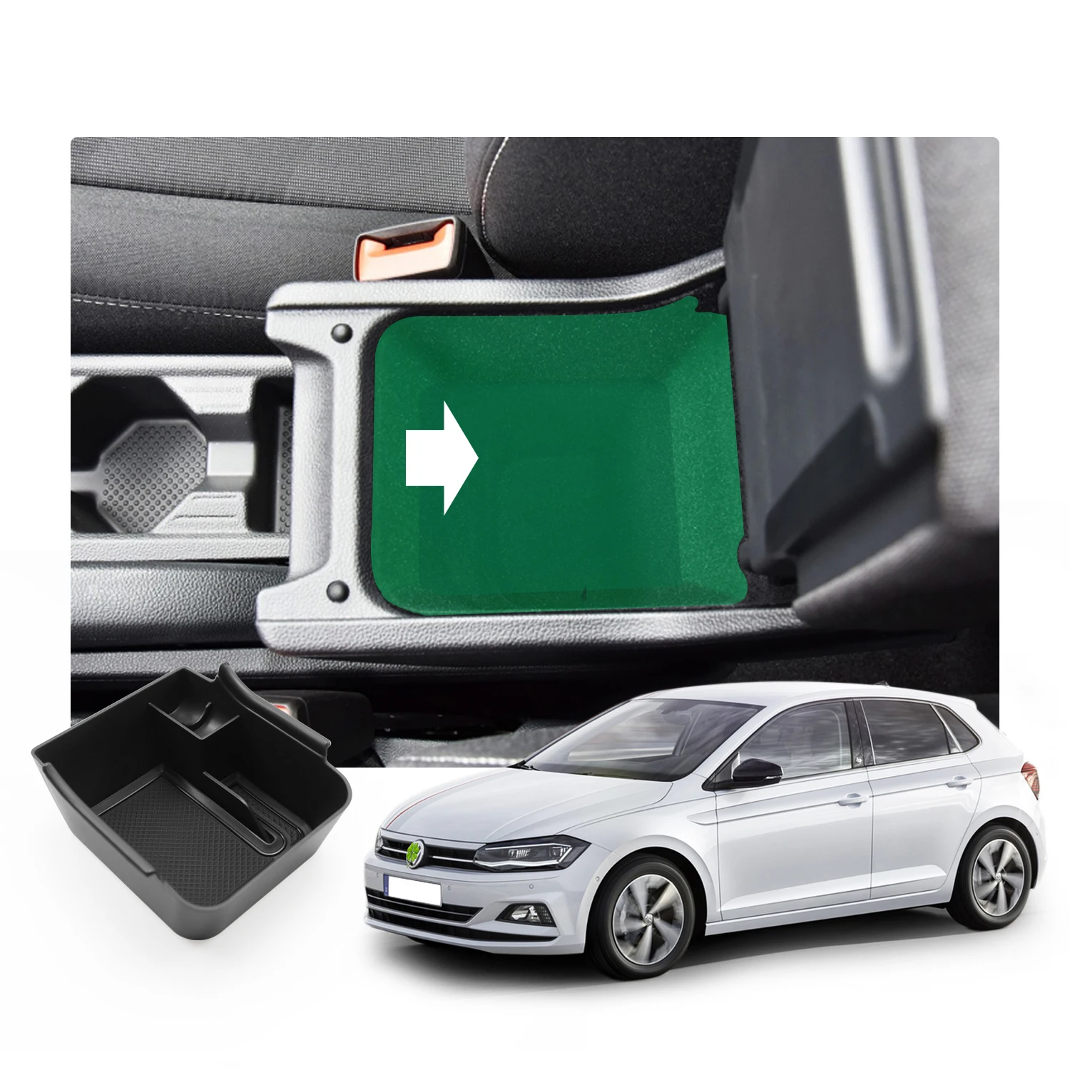 RUIYA Car Armrest Storage Box for Polo 6 MK6 2018 2019 2020 2021 2022 Central Control Container Box Auto Interior Accessories