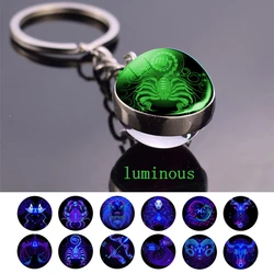 12 Zodiac Sign Luminous Keychain Keyring Aries Taurus Gemini Cancer Leo Scorpio Constellation Key Chain Buckle Glowing Gifts