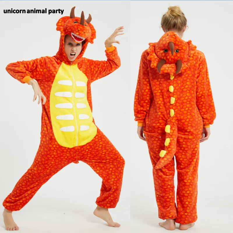 

Kigurumi Onesies Men women Cosplay orange triceratops dragon halloween Christmas Party Pajamas Pyjamas costumes carnival costume