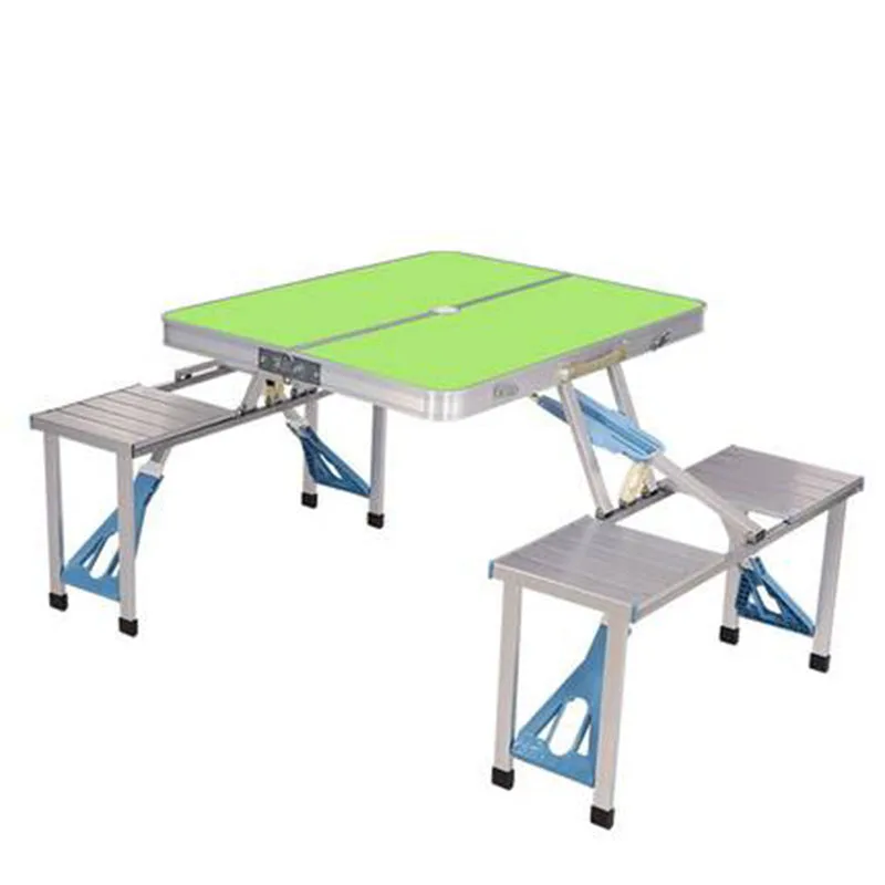 Outdoor Folding Four Chairs Portable Aluminum Alloy Conjoined Table Floor Stand No Installation Table For Vehicle Picnic