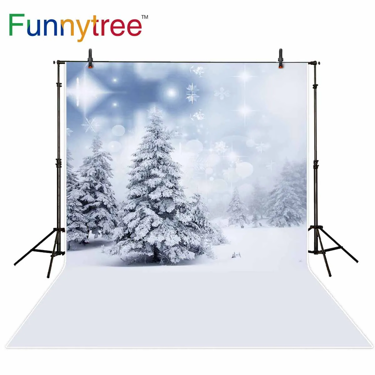 Funnytree photography backdrops Winter wonderland Christmas bokeh forest Snow backdrop background party photocall photophone