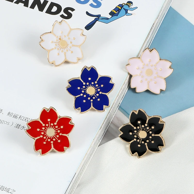 Cartoon 5 Color Mini Cherry Flower Brooch Simple Style Enamel Pin Brooches Denim Jackets Lapel Badge Pins Button Fashion Jewelry