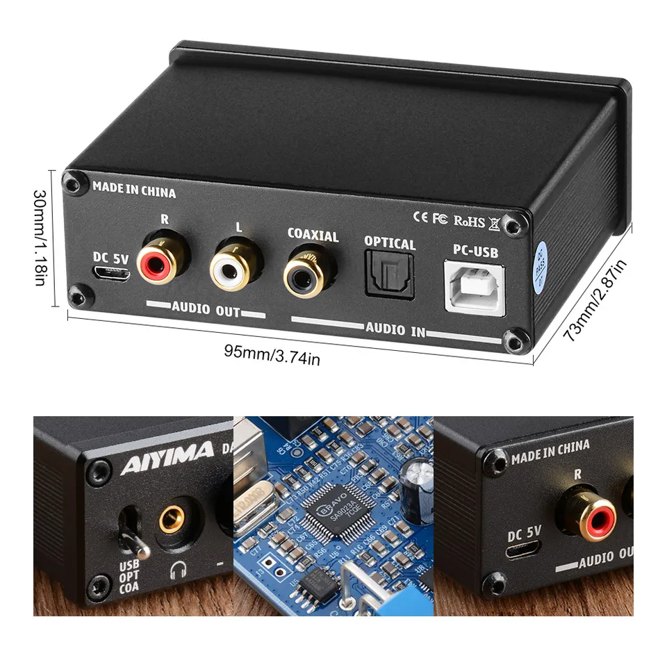 【人気商品】AIYIMA DAC-A2 ヘッドフォンアンプ PC-USB/光/コ オーディオヘッドフォンアンプ,dacデジタルデコーダー,usb AIYIMA-DAC